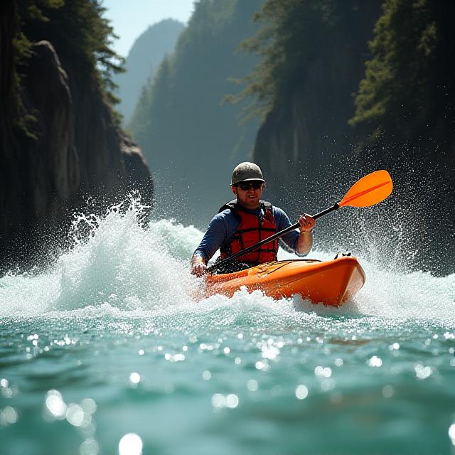 Client paddling through rough waters