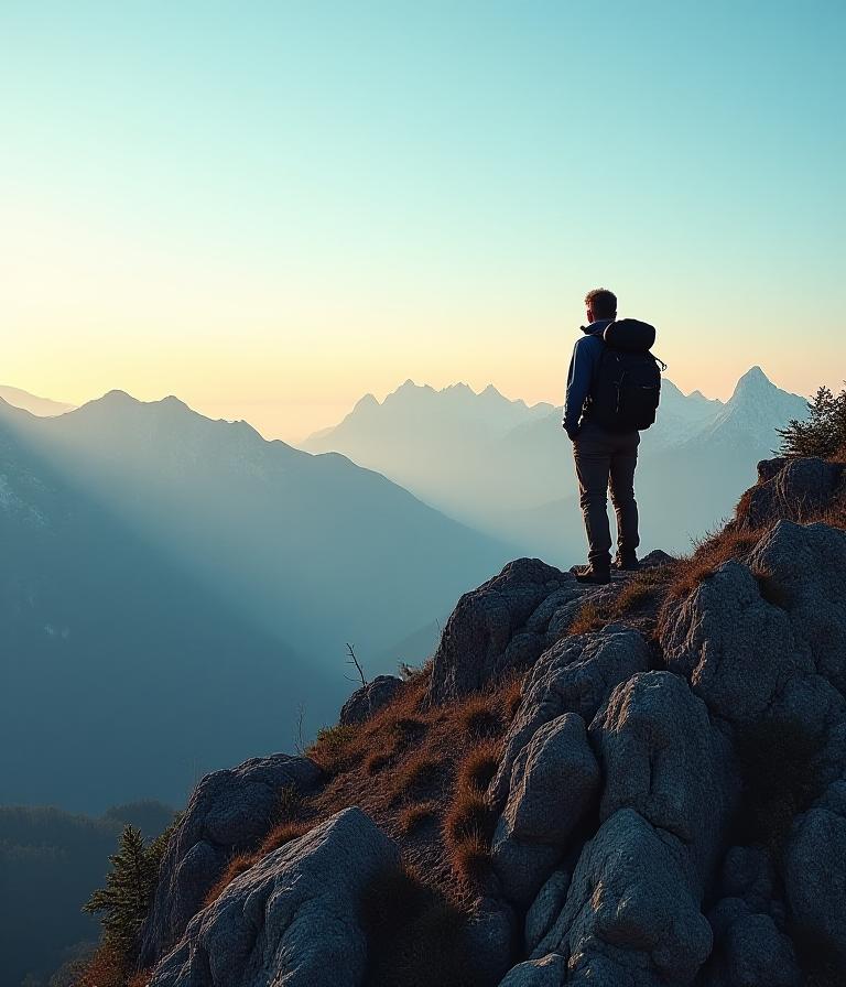 Outdoor hiker navigating challenging mountain terrain